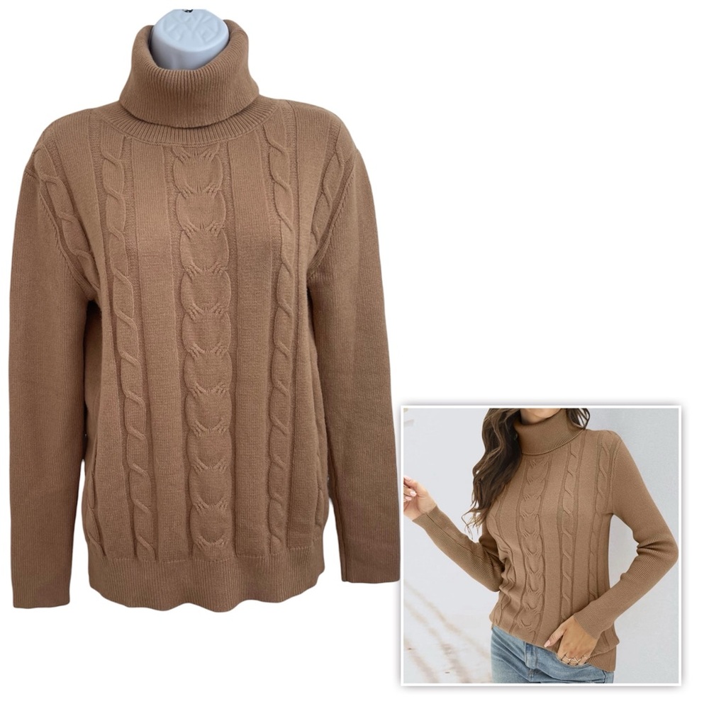 GeGekoko Women Long Sleeve Turtleneck Chunky Knitted Pullover Viscose S  Apricot